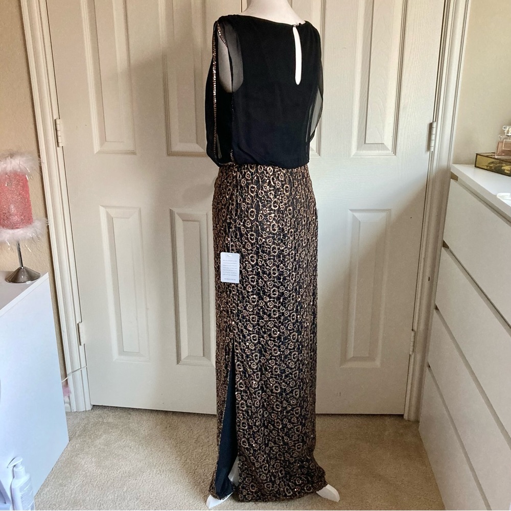 NWT Aidan Mattox silk maxi Dress beautiful gold beading embroidery sz 4 - Picture 6 of 16